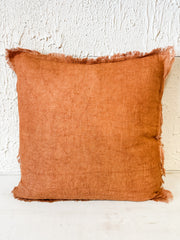 20 inch square stonewashed linen pillow with fringe at The Rustic Barn in Killingworth CT