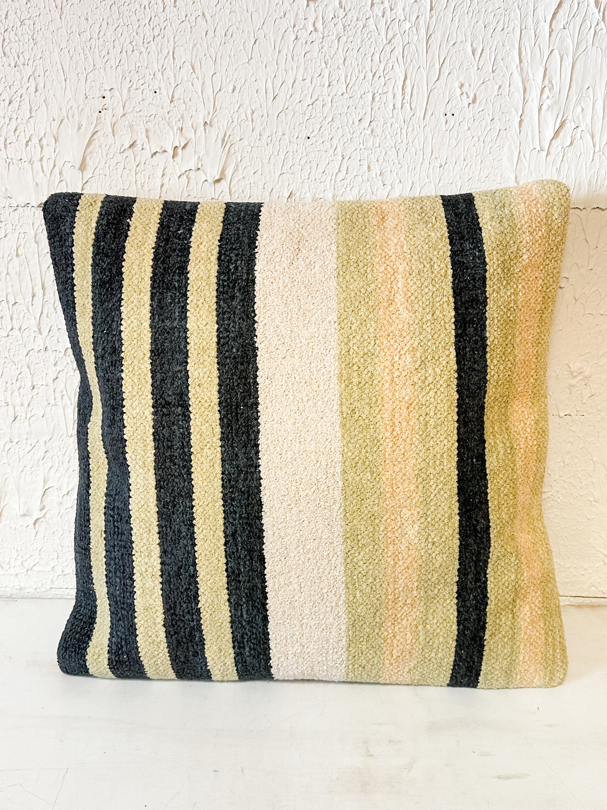 20 inch square woven cotton blend chenille pillow with stripes at The Rustic Barn in Killingworth CT