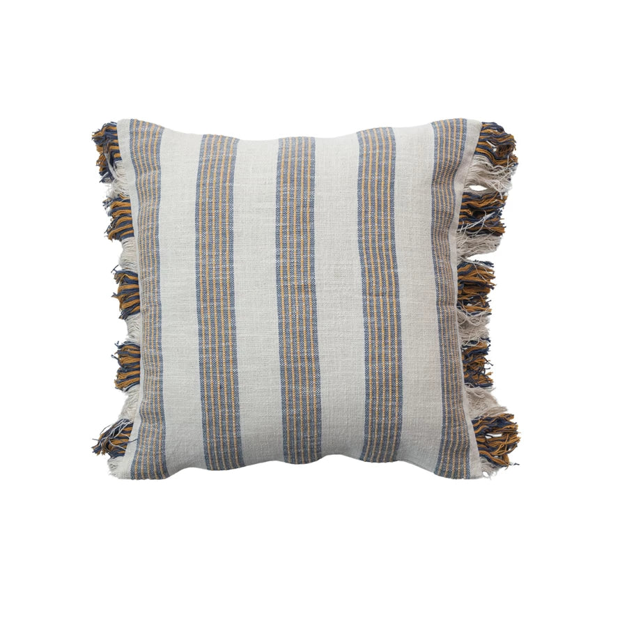 Square Woven Cotton Pillow With Stripes