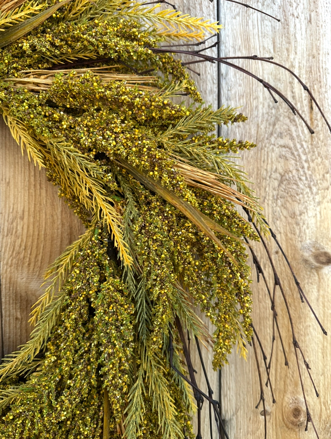 24 inch faux heather wreath for fall at The Rustic Barn in Killingworth CT