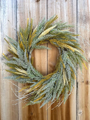 24 inch faux cream heather wreath for fall at The Rustic Barn in Killingworth CT