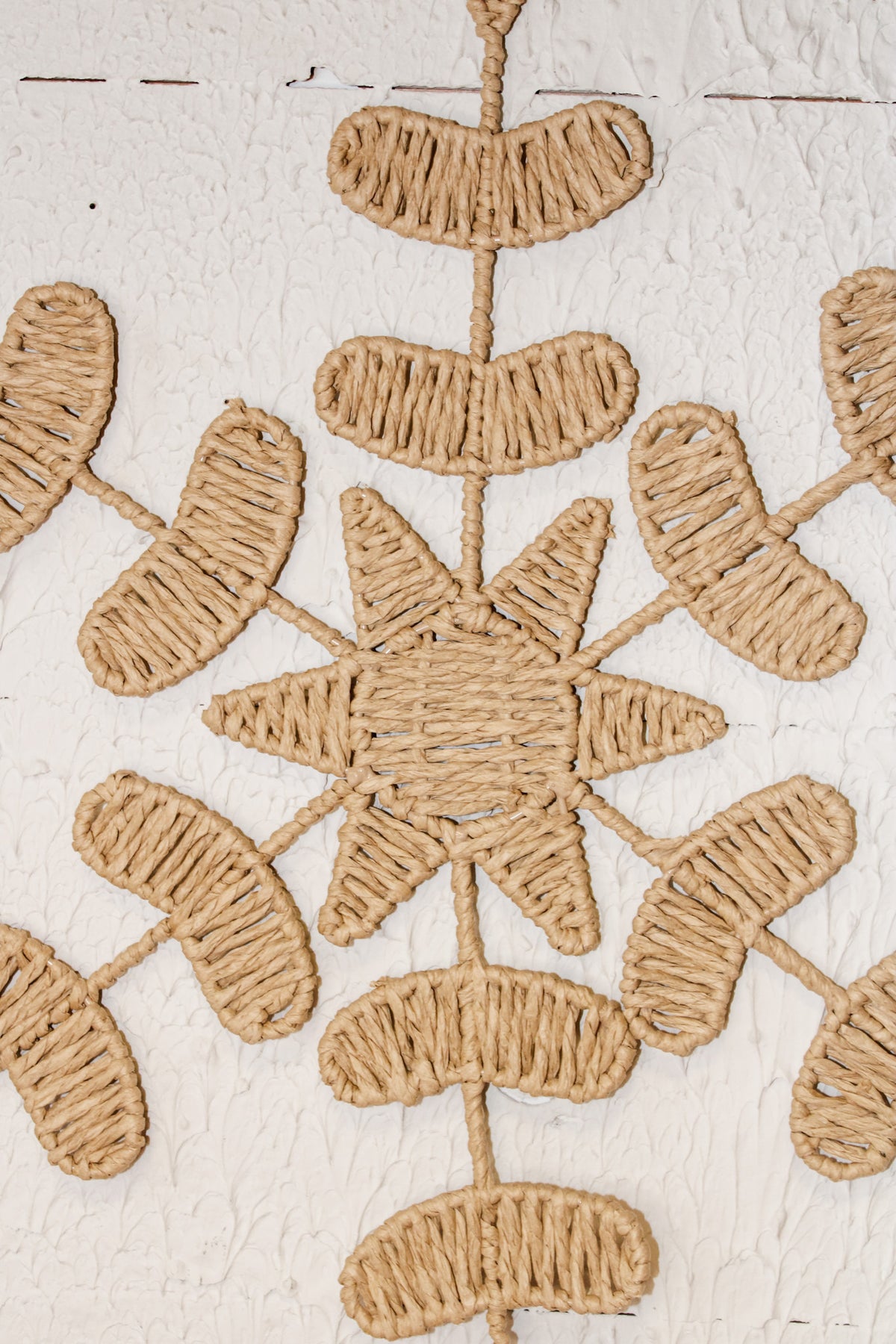 bohemian oversized natural woven hanging or wall decor snowflake for christmas for sale at the rustic barn in Killingworth CT