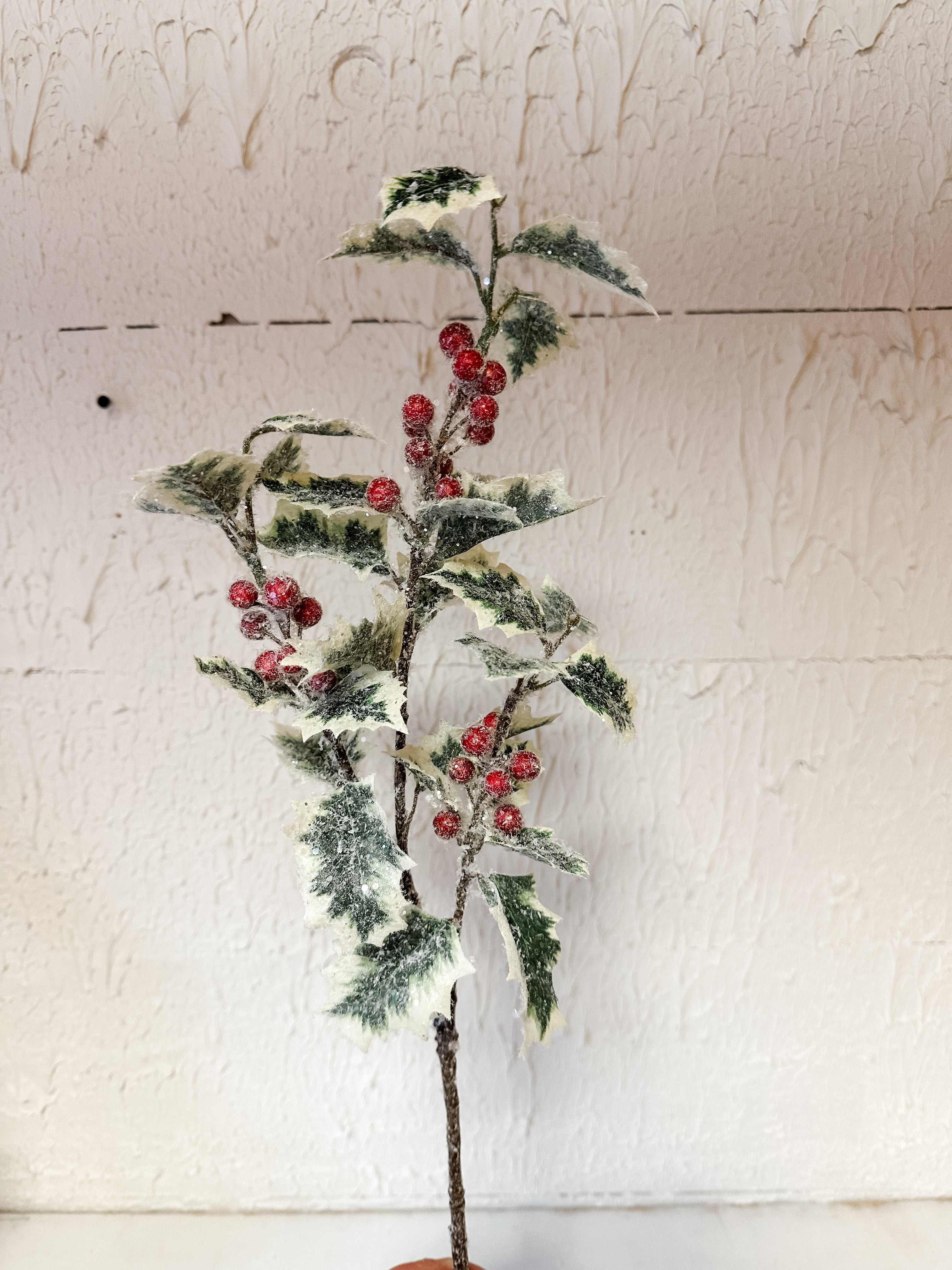28 inch faux  iced holly spray at The Rustic Barn in Killingworth CT