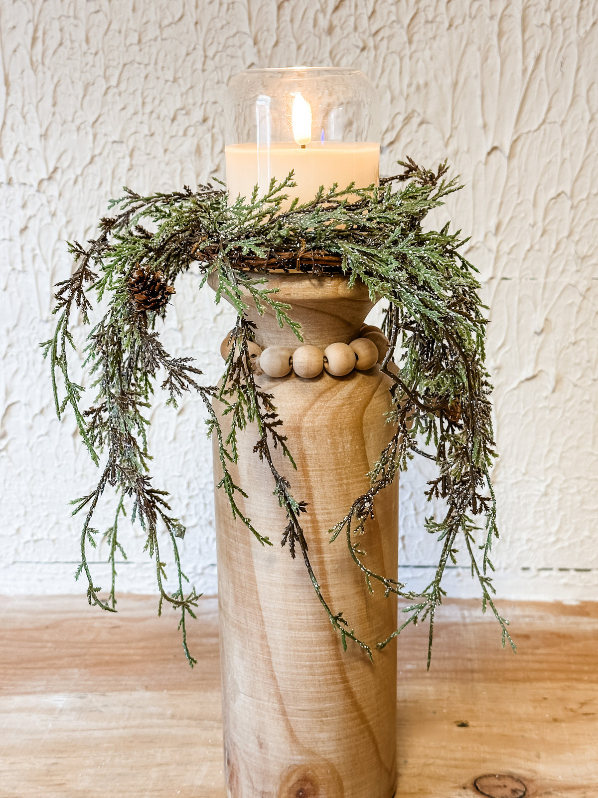 3 inch round weeping cedar candle ring at the rustic barn in killingworth ct