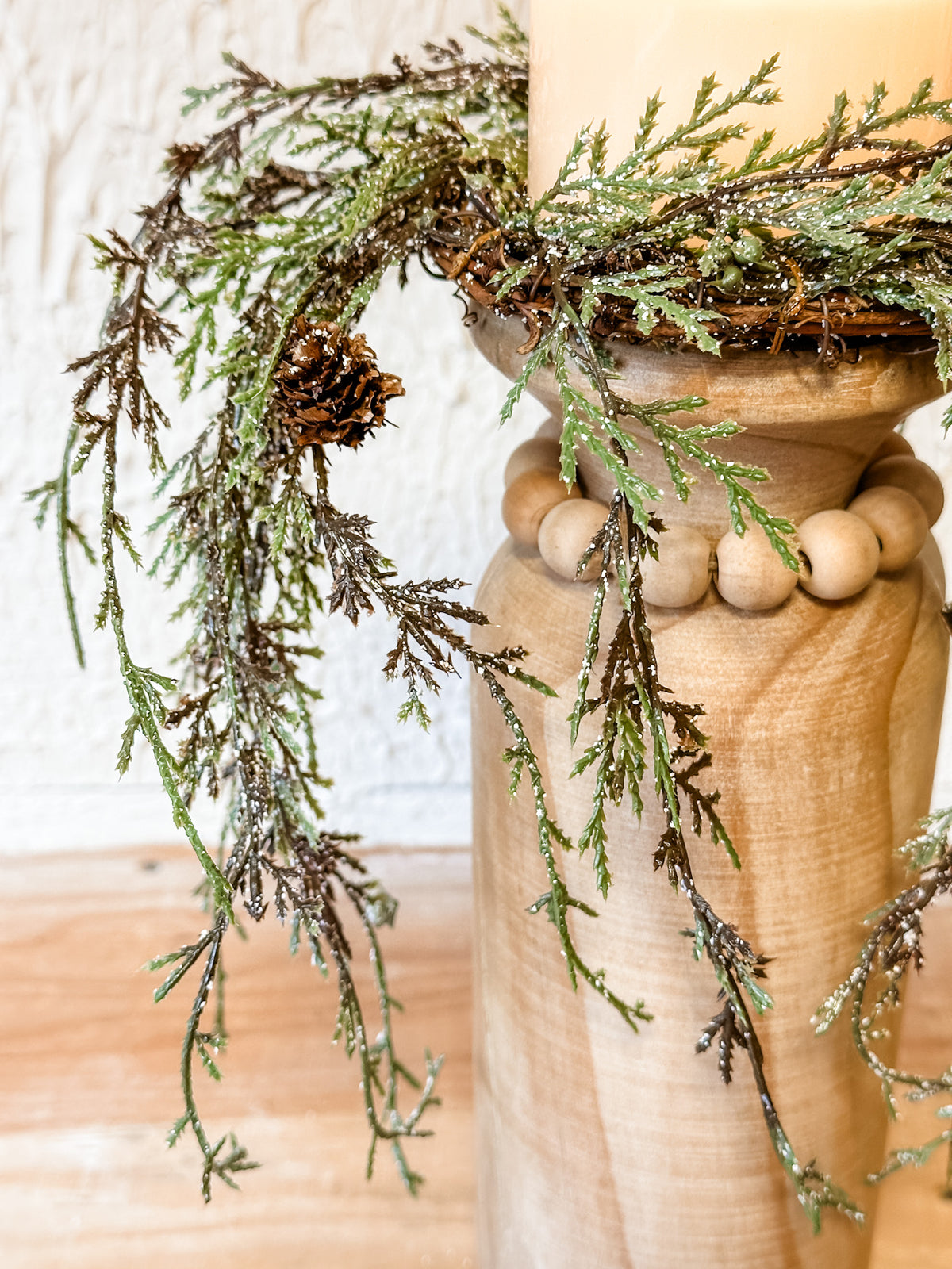 3 inch round weeping cedar candle ring at the rustic barn in killingworth ct