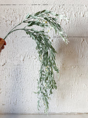 33" Cream Mini Flower & Boxwood Hanging Faux Bush at the Rustic Barn in Killingworth, CT