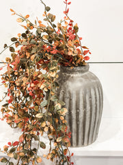 fall 34" long red and green bog pimpernel hanging bush at the rustic barn in killingworth ct