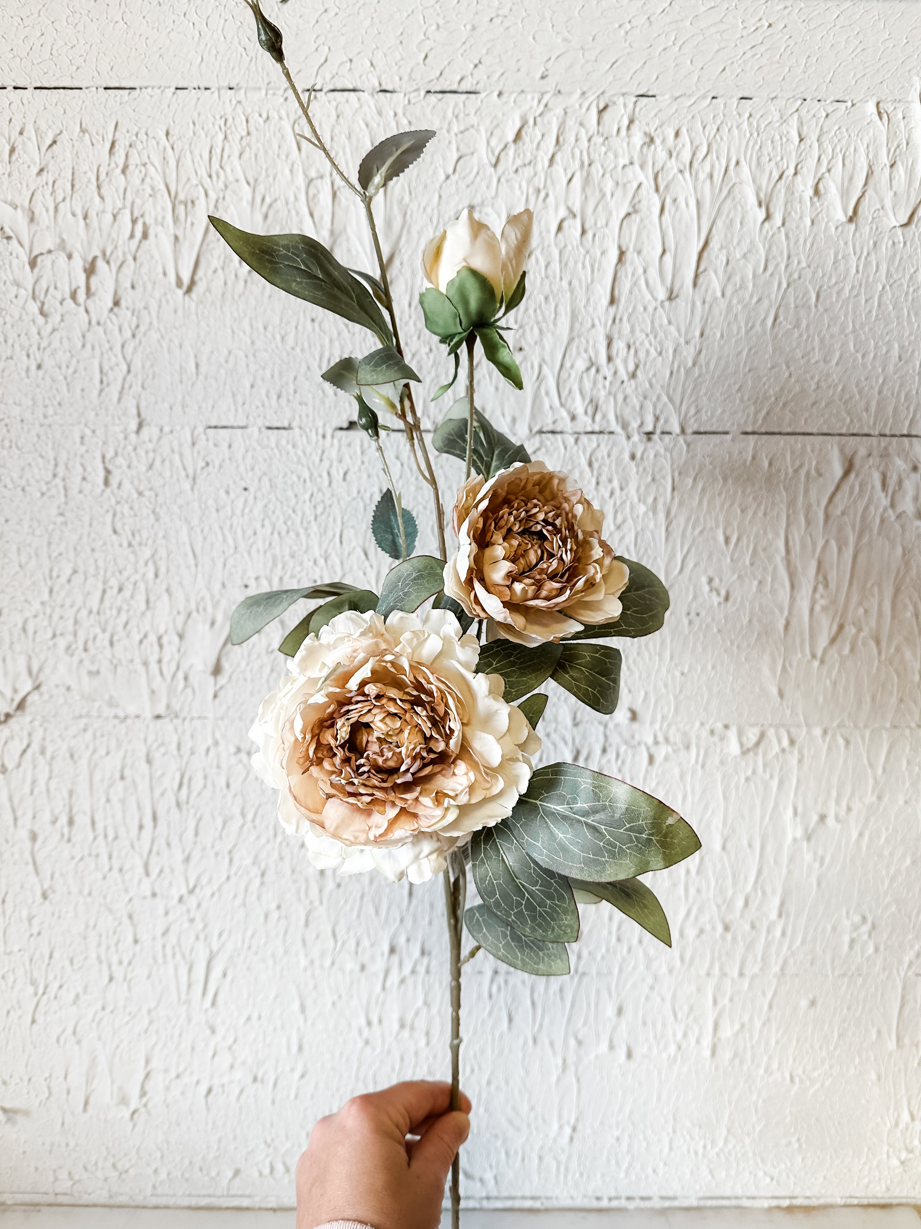 35" Cream and Brown Faux Peony Stem at the Rustic Barn in Killingworth, CT