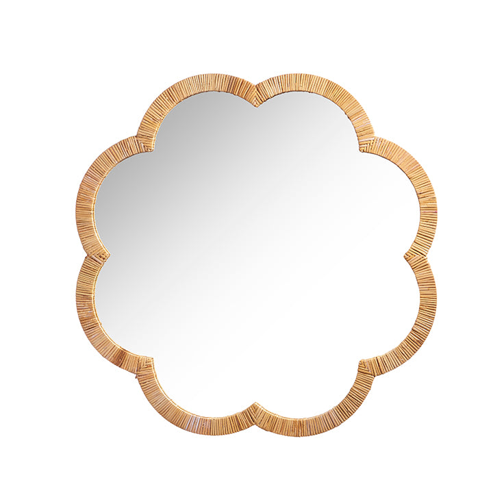 36" Round Scalloped Rattan Mirror