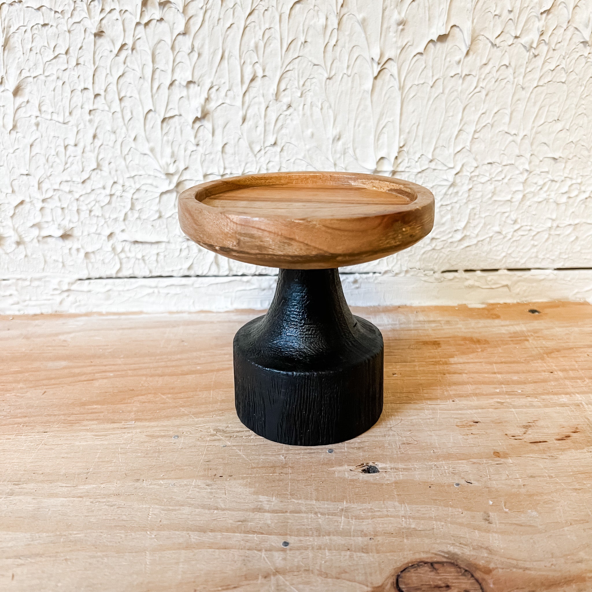 Black & Natural Wood Candle Holder