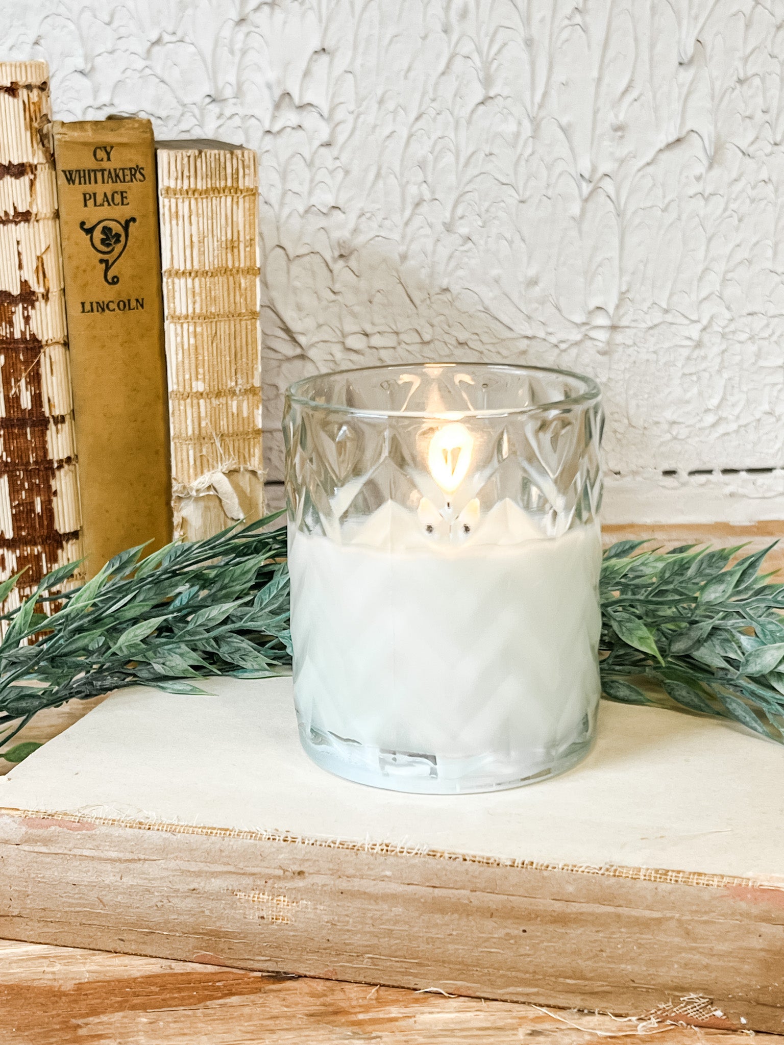 4 inch clear glass chevron flameless candle at the rustic barn in killingworth ct