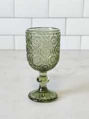 4" embossed olive daisy cordial glass at the Rustic Barn in Killingworth, CT