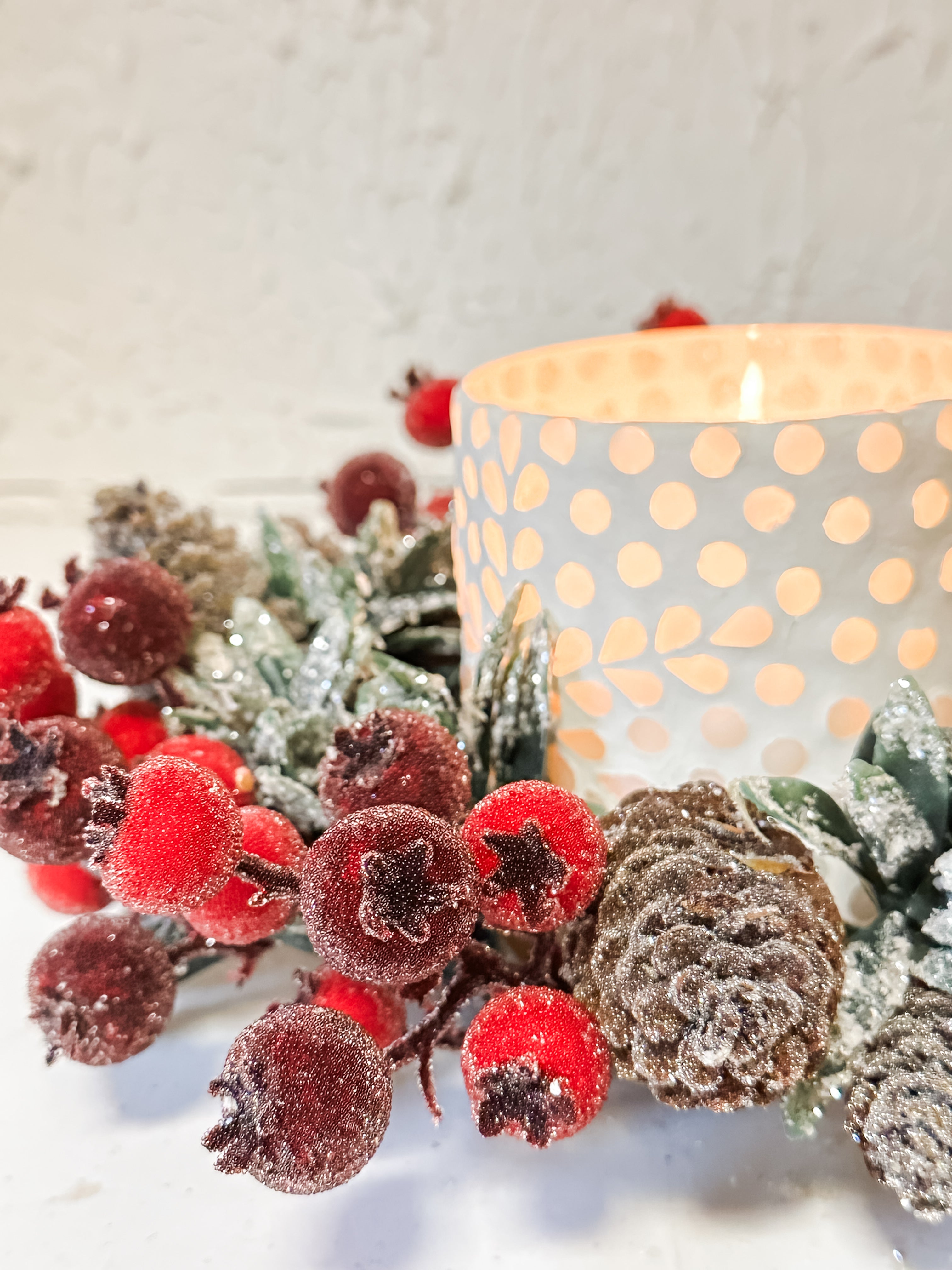 4 inch faux sugar laurel candle ring at The Rustic Barn in Killingworth CT