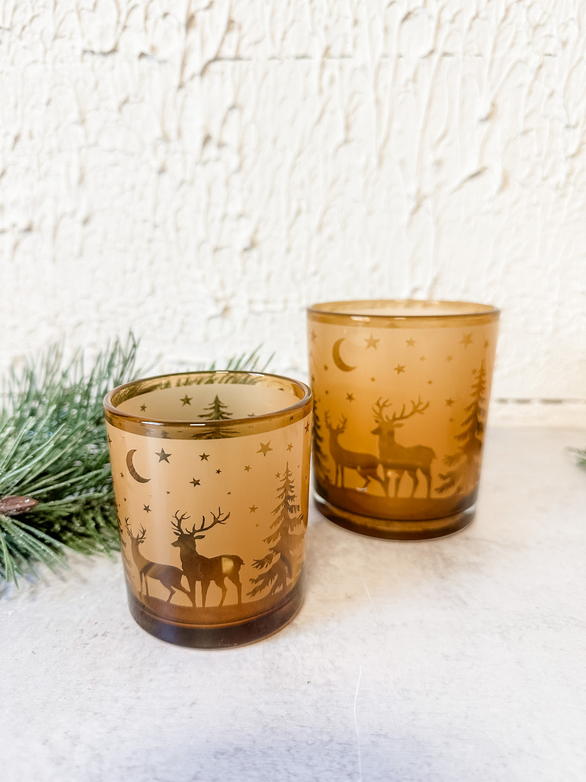 4 inch etched deer scene votive holder at the rustic barn in killingworth ct