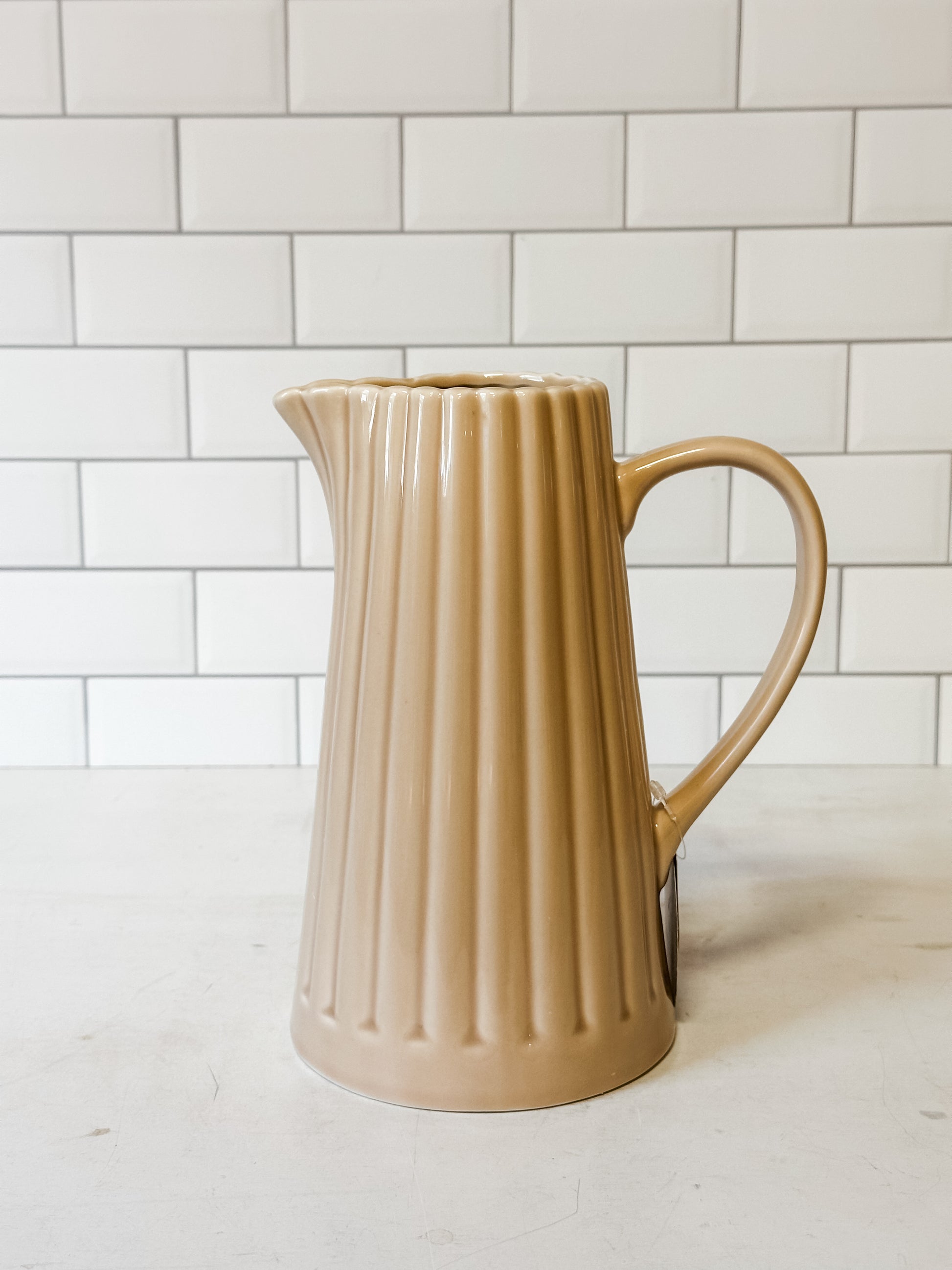 40 ounce stoneware ribbed pitcher cream color at the Rustic Barn in Killingworth CT