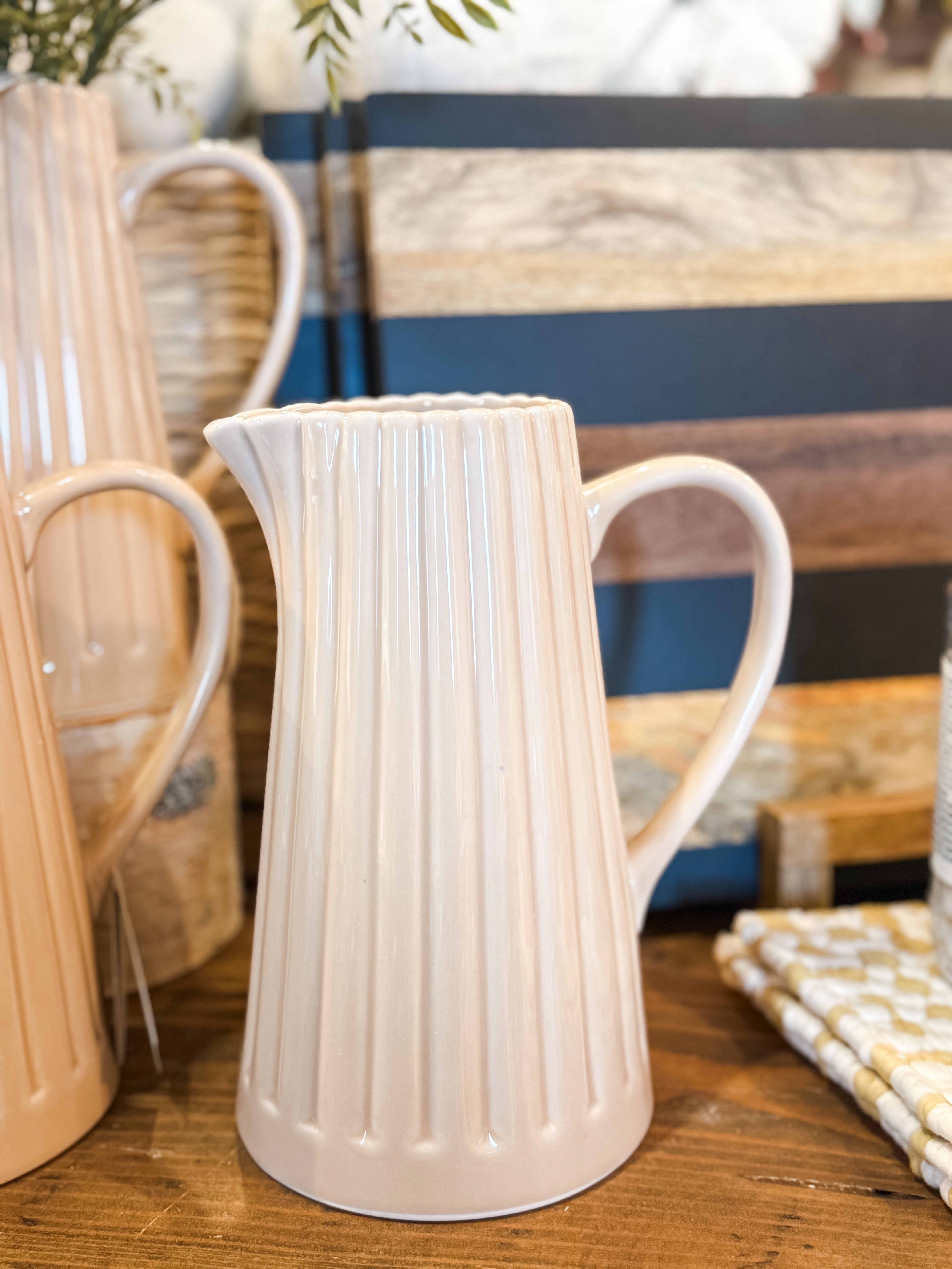 40 ounce stoneware ribbed pitcher cream color at the Rustic Barn in Killingworth CT