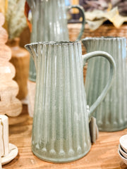 40 ounce stoneware ribbed pitcher sage green at the Rustic Barn in Killingworth CT