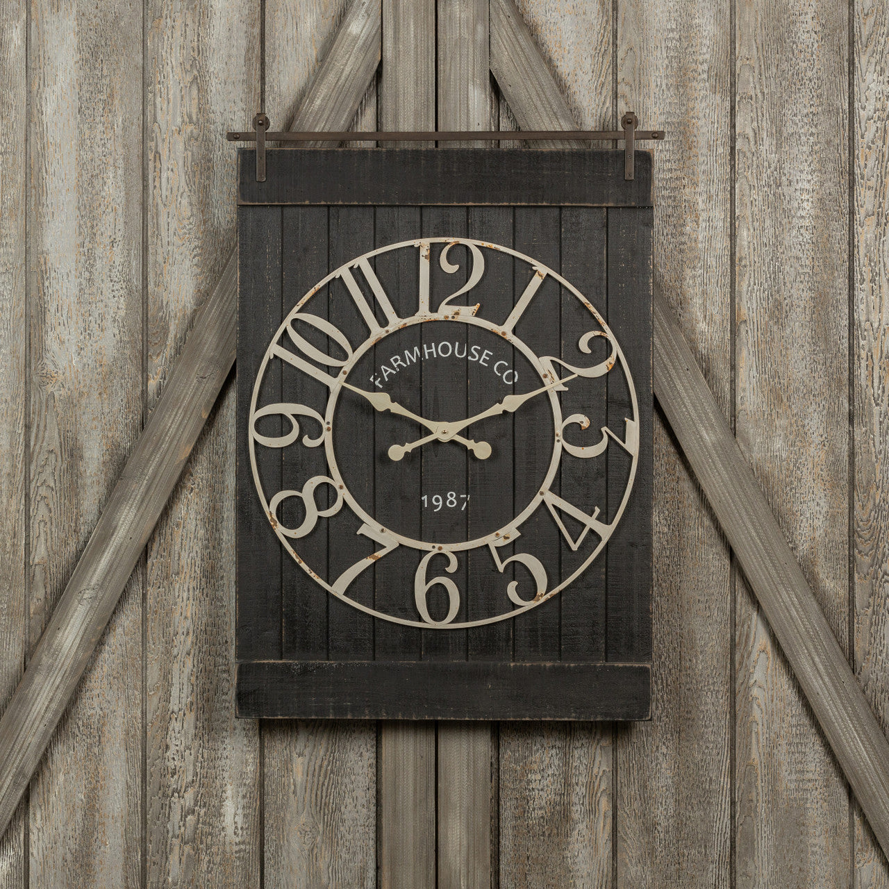Black Barn Door Style Wall Clock