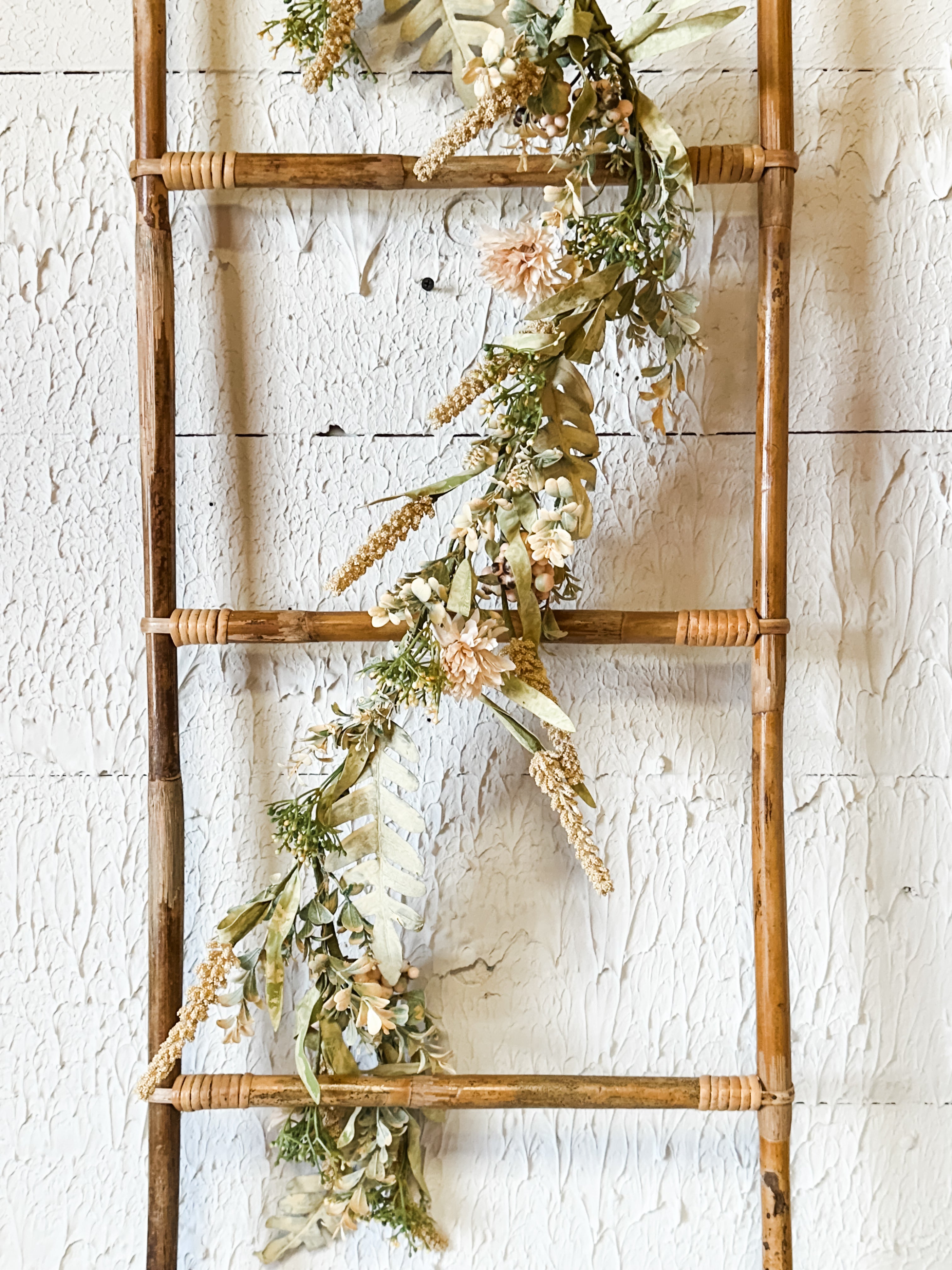5' Whimsical Cream Pom Pom & Faux Foliage Garland at the Rustic Barn in Killingworth, CT