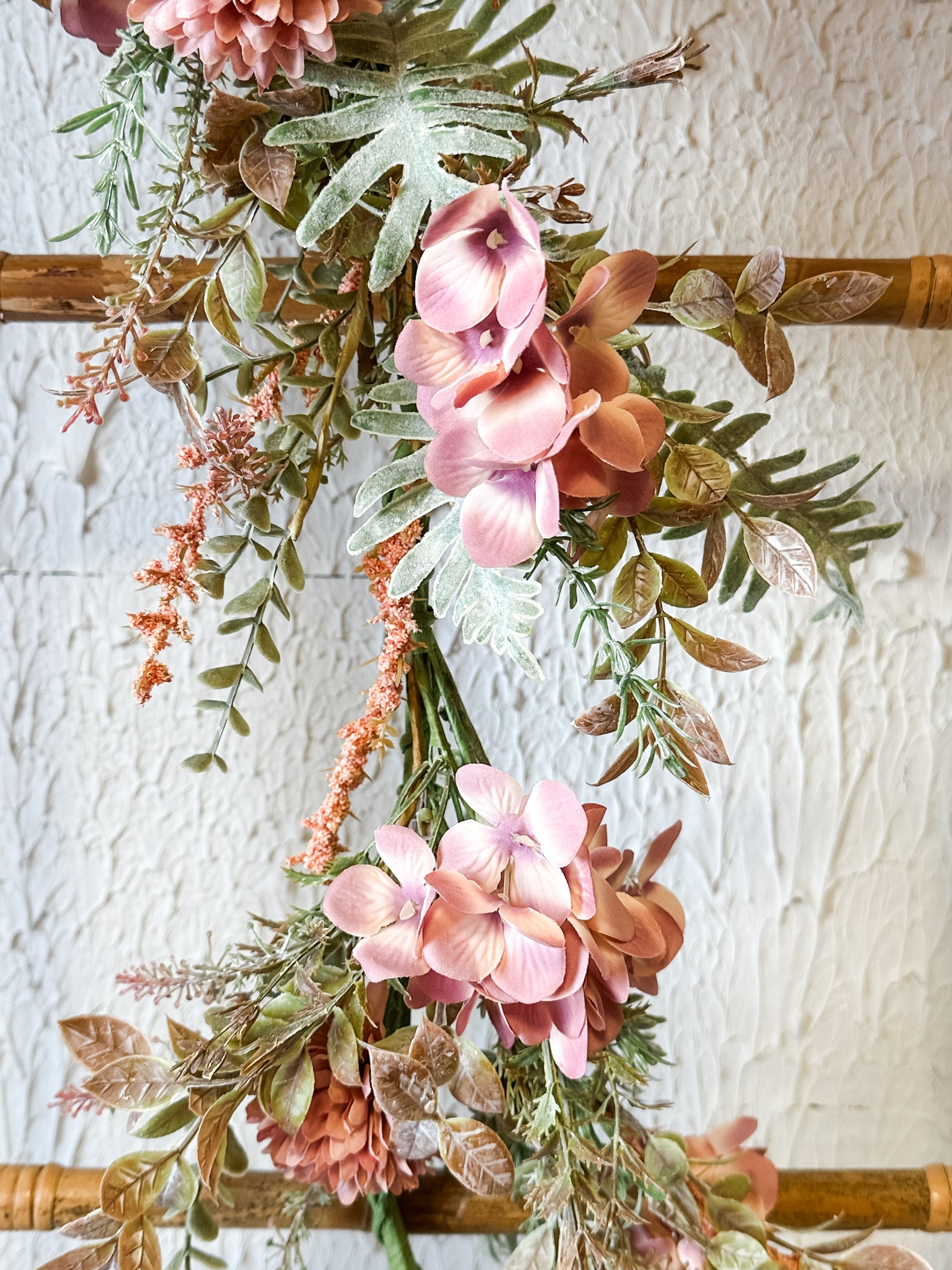 5' Midsummer Blooms Pink Floral Garland at the Rustic Barn in Killingworth, CT