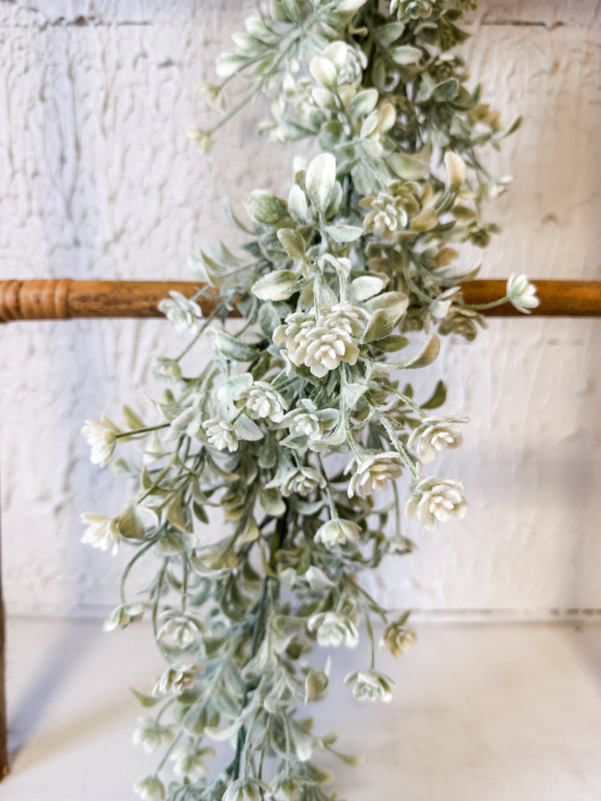 5’ Miramar Rosette & Flocked Greenery Spring Garland at the Rustic Barn in Killingworth, CT