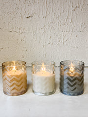5 inch chevron glass 3D flame candle at The Rustic Barn in Killingworth CT