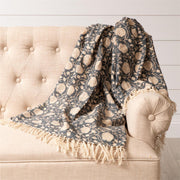 Cotton Navy Block Print Throw Blanket