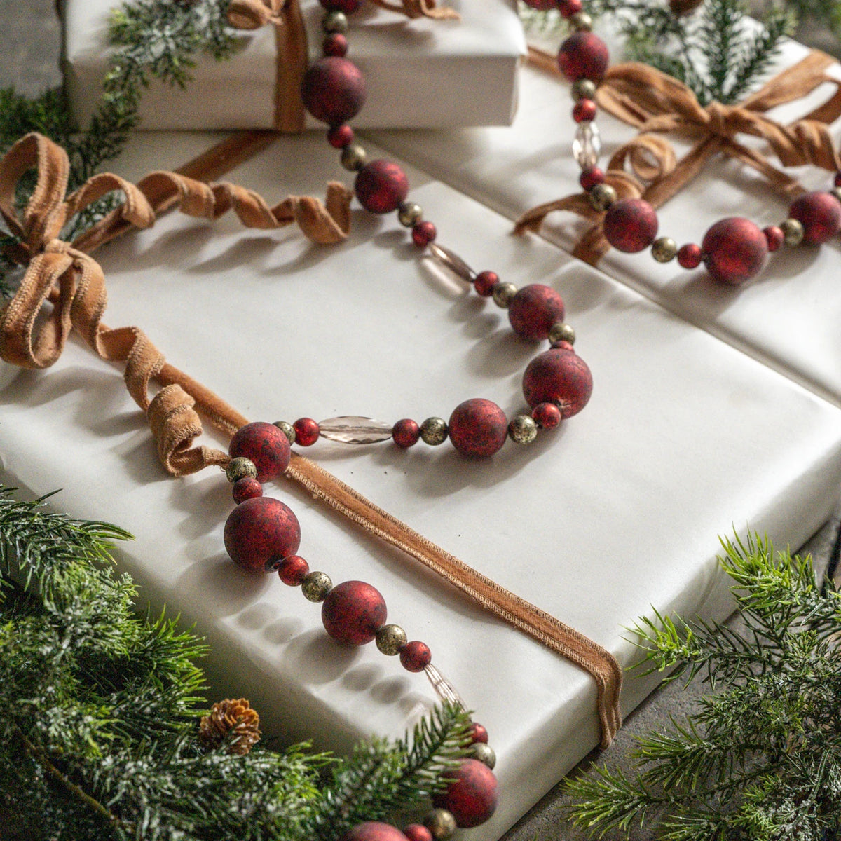 6 feet garnet plastic beaded christmas garland at the rustic barn in killingworth ct