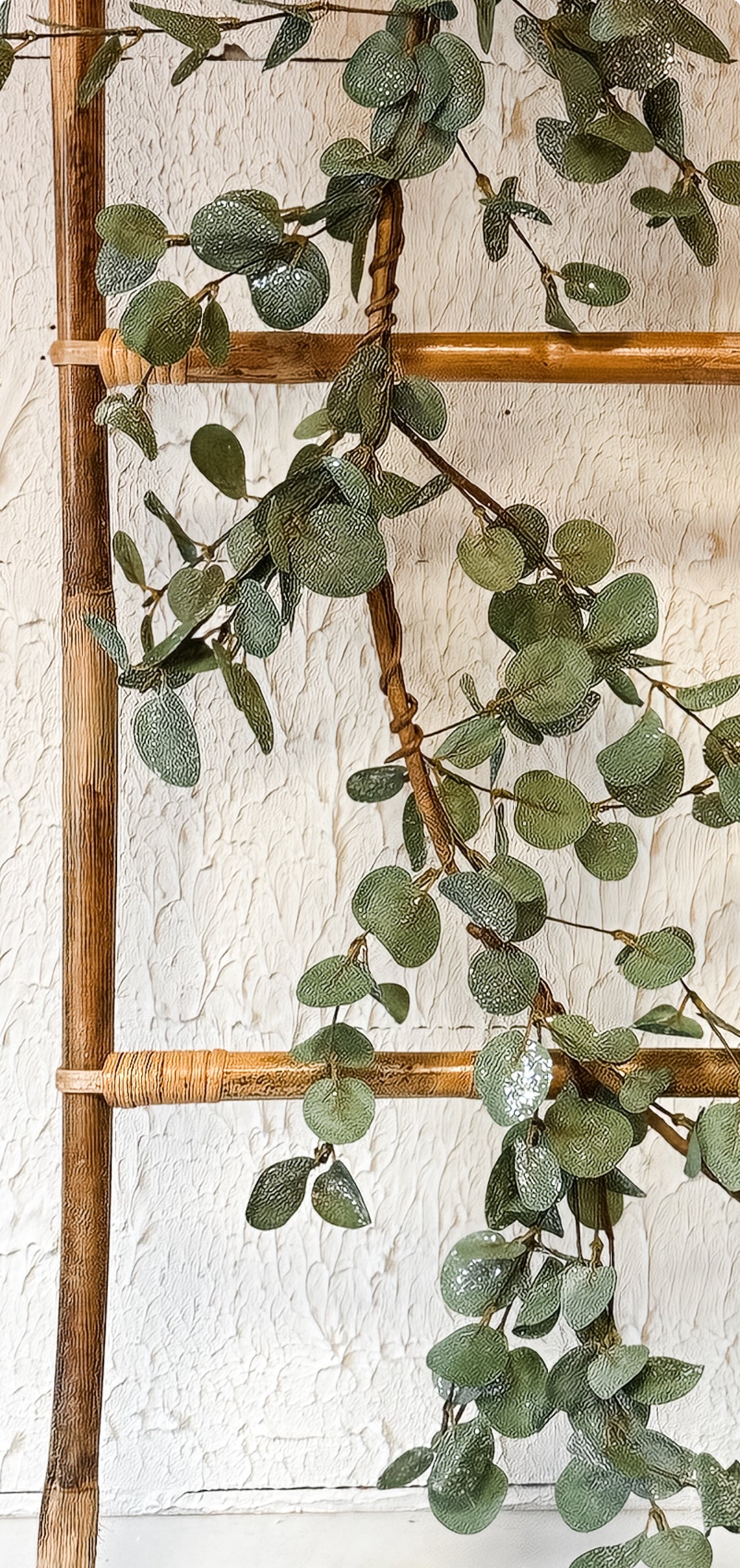 6 foot faux green eucalyptus garland with glitter at The Rustic Barn in Killingworth CT