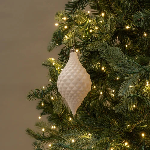 6 inch cream flocked finial ornament at the rustic barn in killingworth ct
