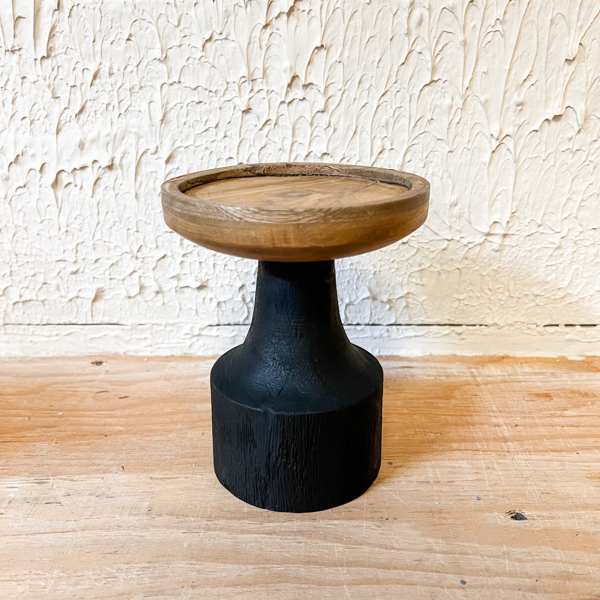 Black & Natural Wood Candle Holder