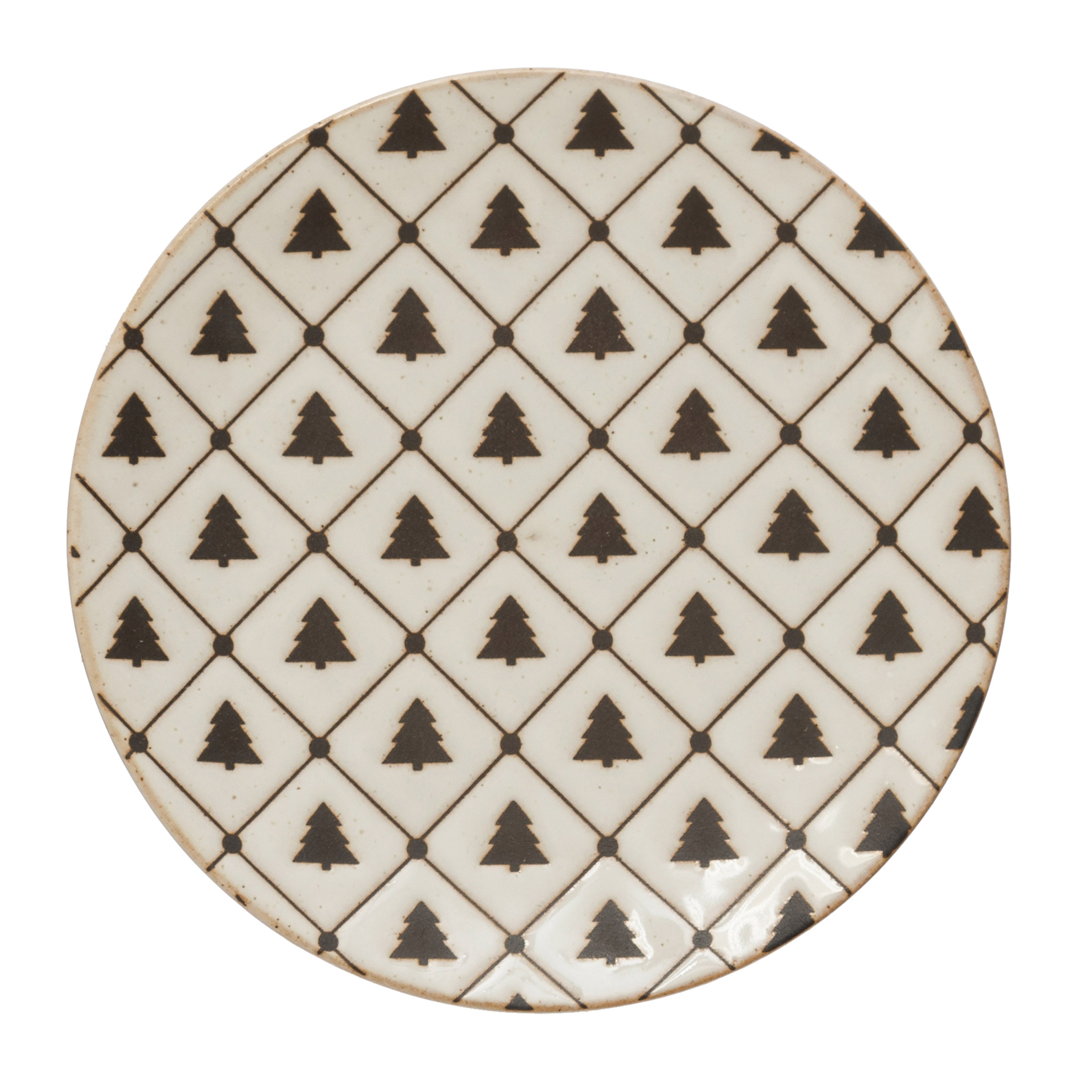 Stoneware Plate With Tree Pattern