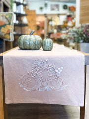60 inch fall table runner with embroidered pumpkin detail at the Rustic Barn in Killingworth CT