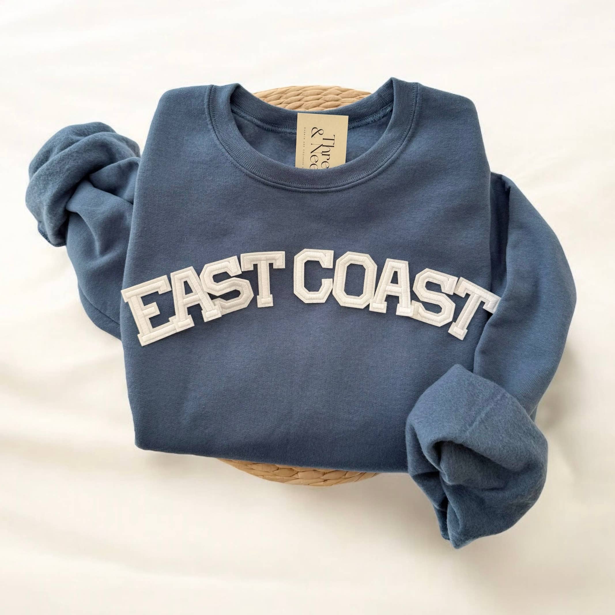 East Coast Patch Crewneck Sweatshirt | Cozy Handmade Varsity Pullover