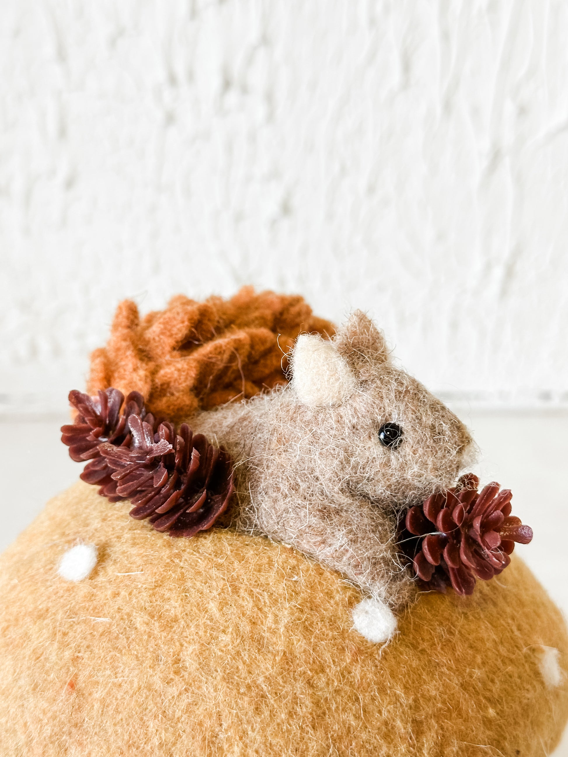 7.5 inch felt mouse on mushroom figurine  at the Rustic Barn in Killingworth, CT