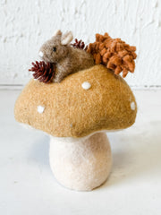 7.5 inch felt mouse on mushroom figurine  at the Rustic Barn in Killingworth, CT
