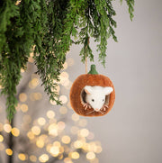a felt pumpkin ornament with a mouse in it at the rustic barn in killingworth ct