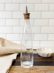 8 ounce glass cruet with stainless steel cork spout at the Rustic Barn in Killingworth CT