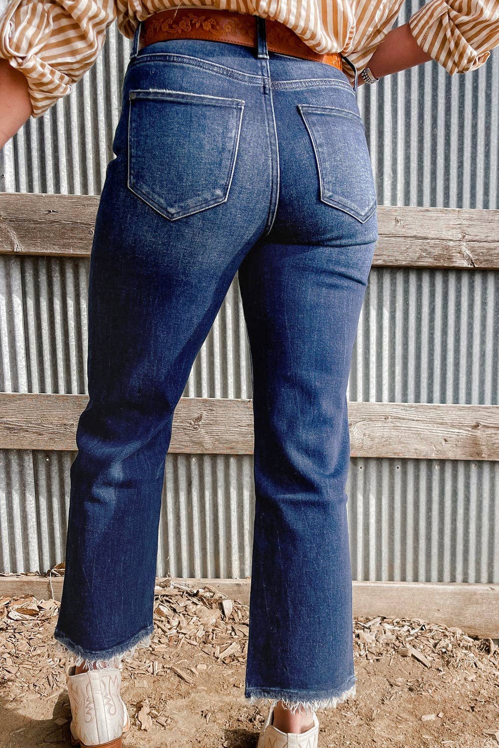 Mineral Wash Raw Hem High Waist Flared Jeans at the rustic barn in Killingworth ct