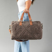 Brown Vintage-Inspired Textured Duffel Bag at the rustic barn in killingworth ct