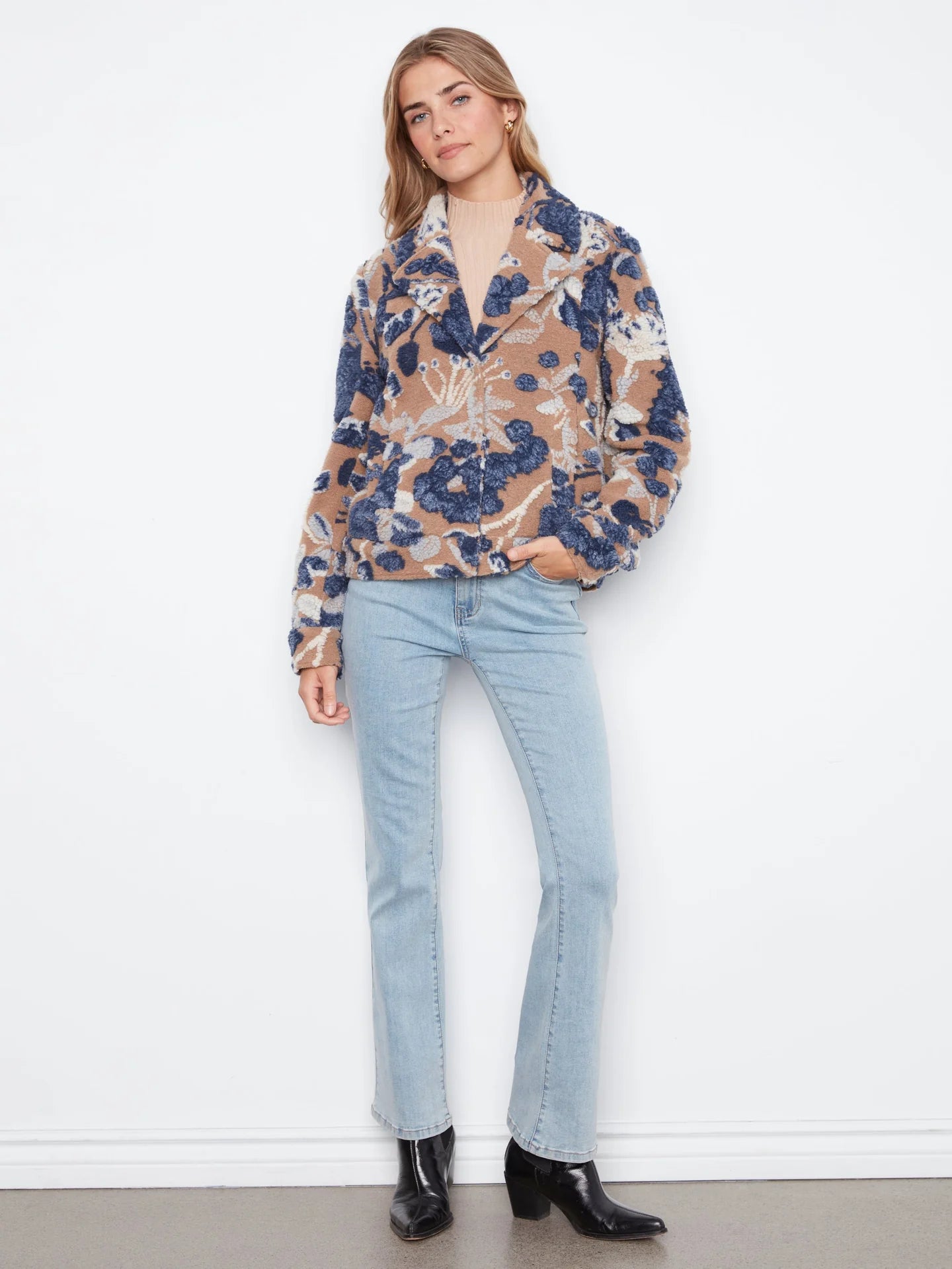 Carolina Sherpa-Lined Printed Knit Short Coat at the rustic barn in killingworth ct