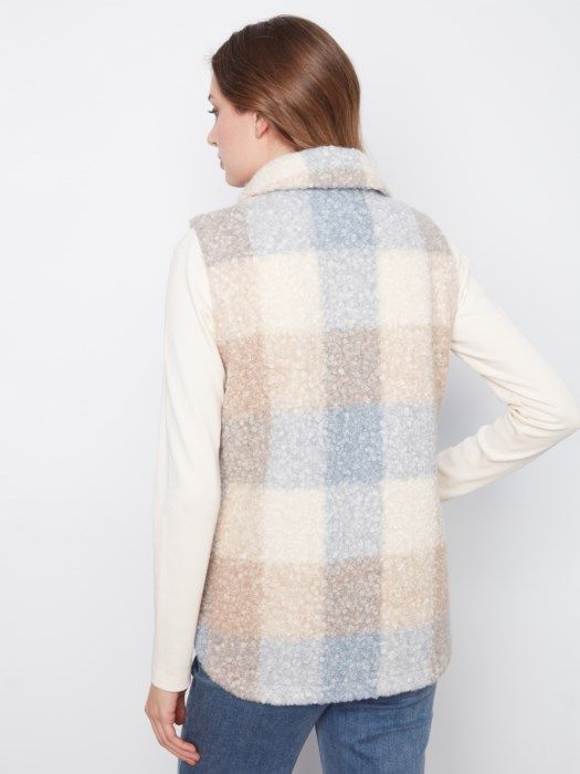 Celestial Plaid Boucle Knit Tailored Vest at the rustic barn in Killingworth ct
