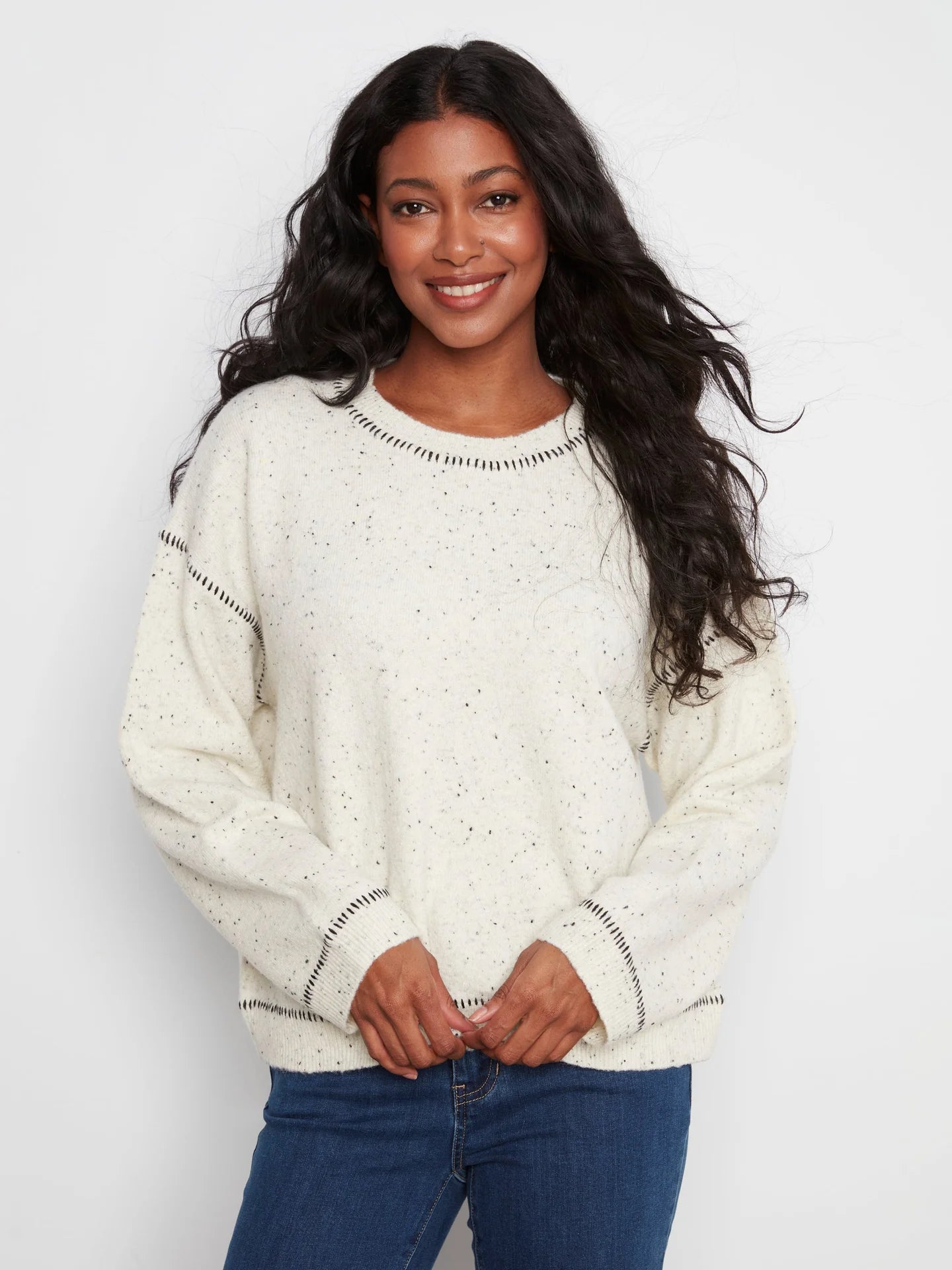 Cookies & Cream Whipstitch Drop Shoulder Sweater at the rustic barn in Killingworth ct