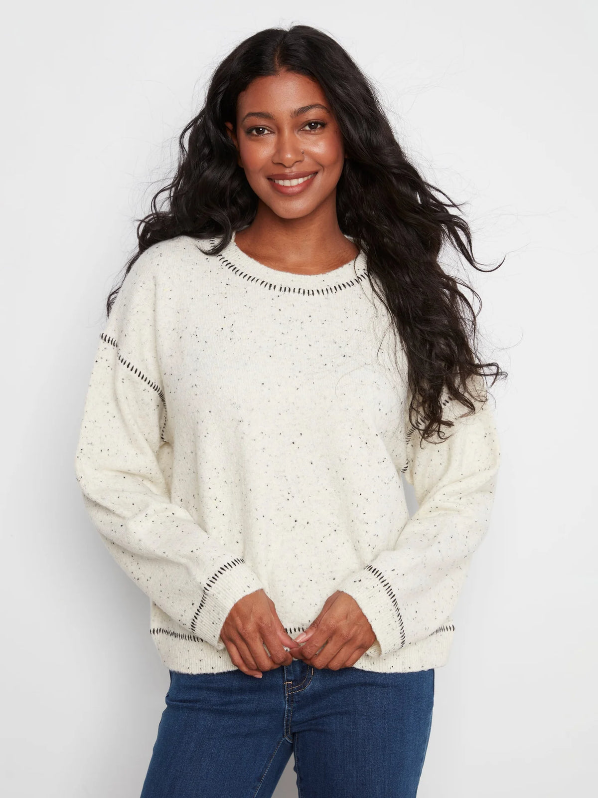 Cookies & Cream Whipstitch Drop Shoulder Sweater at the rustic barn in Killingworth ct