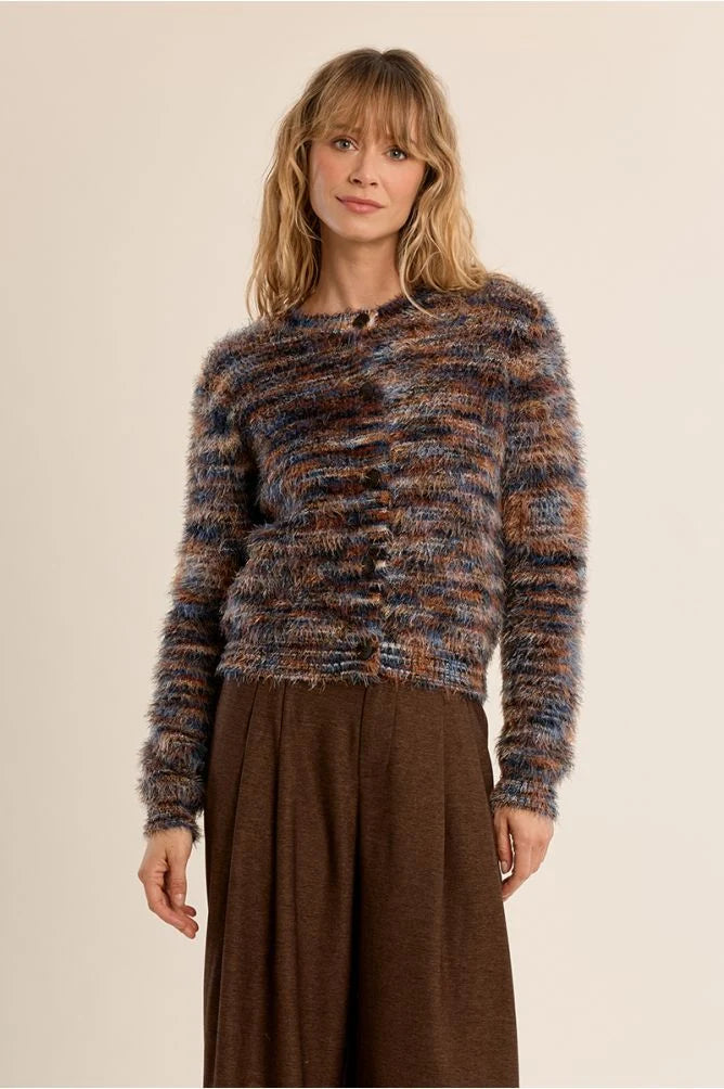 Denim Blue Tie-Dye Brushed Knit Cardigan at the rustic barn in Killingworth ct