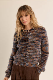 Denim Blue Tie-Dye Brushed Knit Cardigan at the rustic barn in Killingworth ct