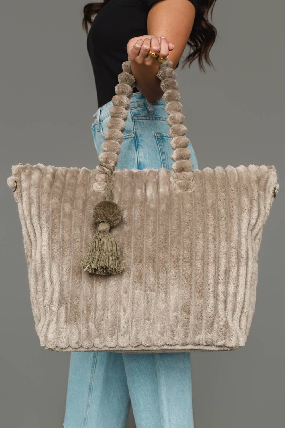 Gray Cloud-Soft Ribbed Oversized Tote at the rustic barn in killingworth ct