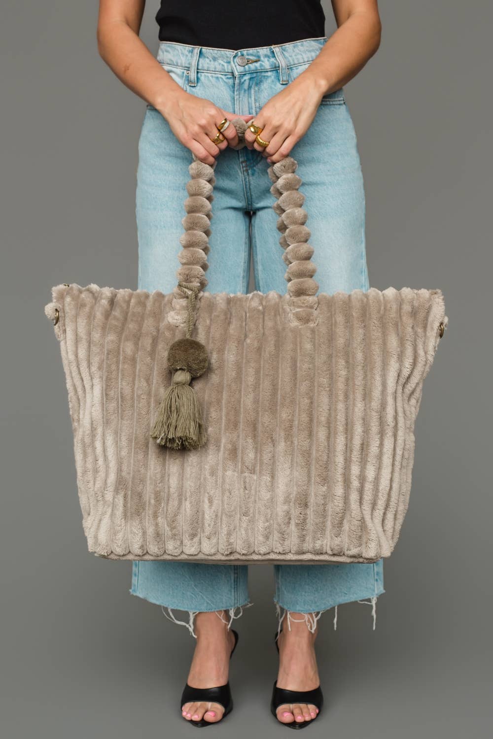 Gray Cloud-Soft Ribbed Oversized Tote at the rustic barn in killingworth ct