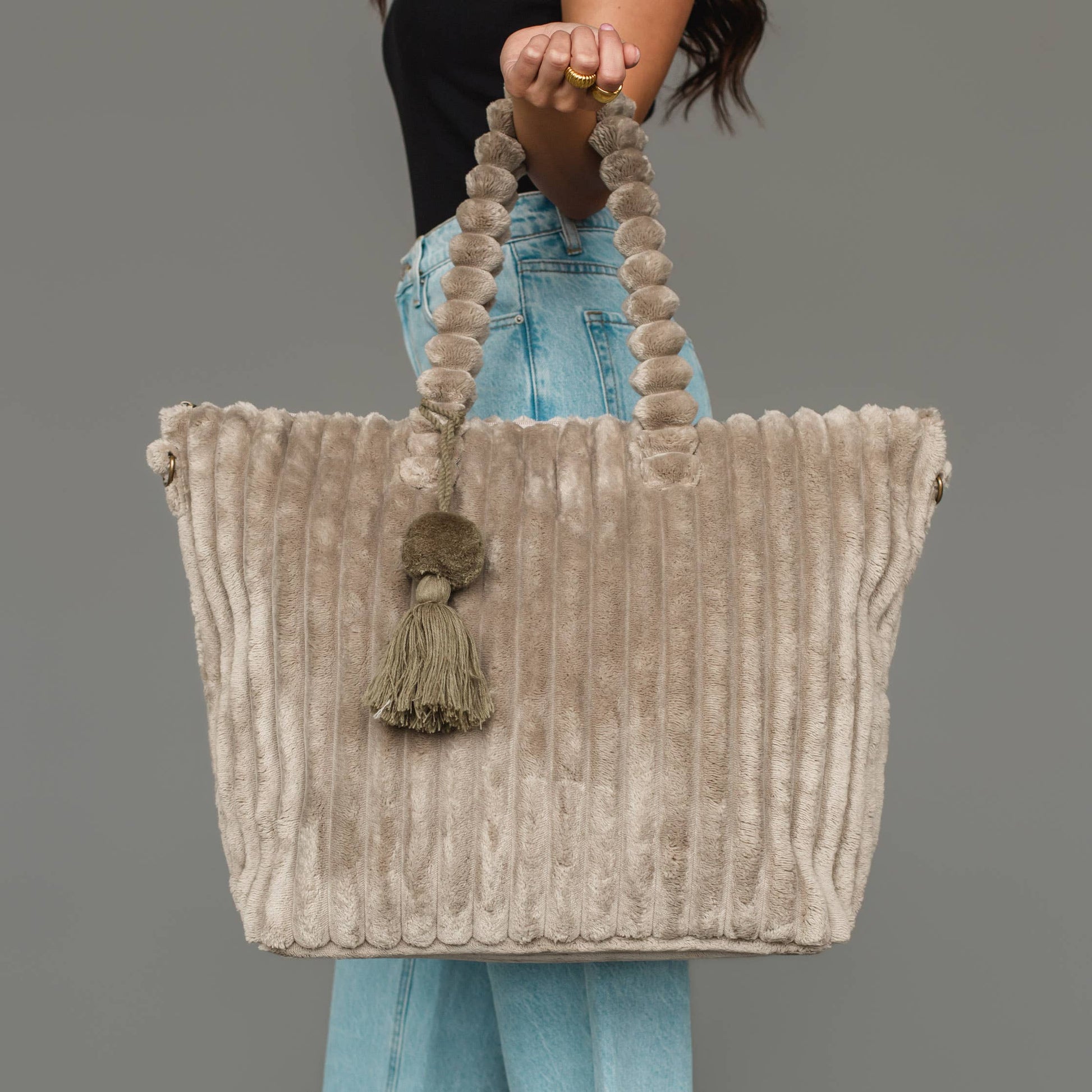 Gray Cloud-Soft Ribbed Oversized Tote at the rustic barn in killingworth ct