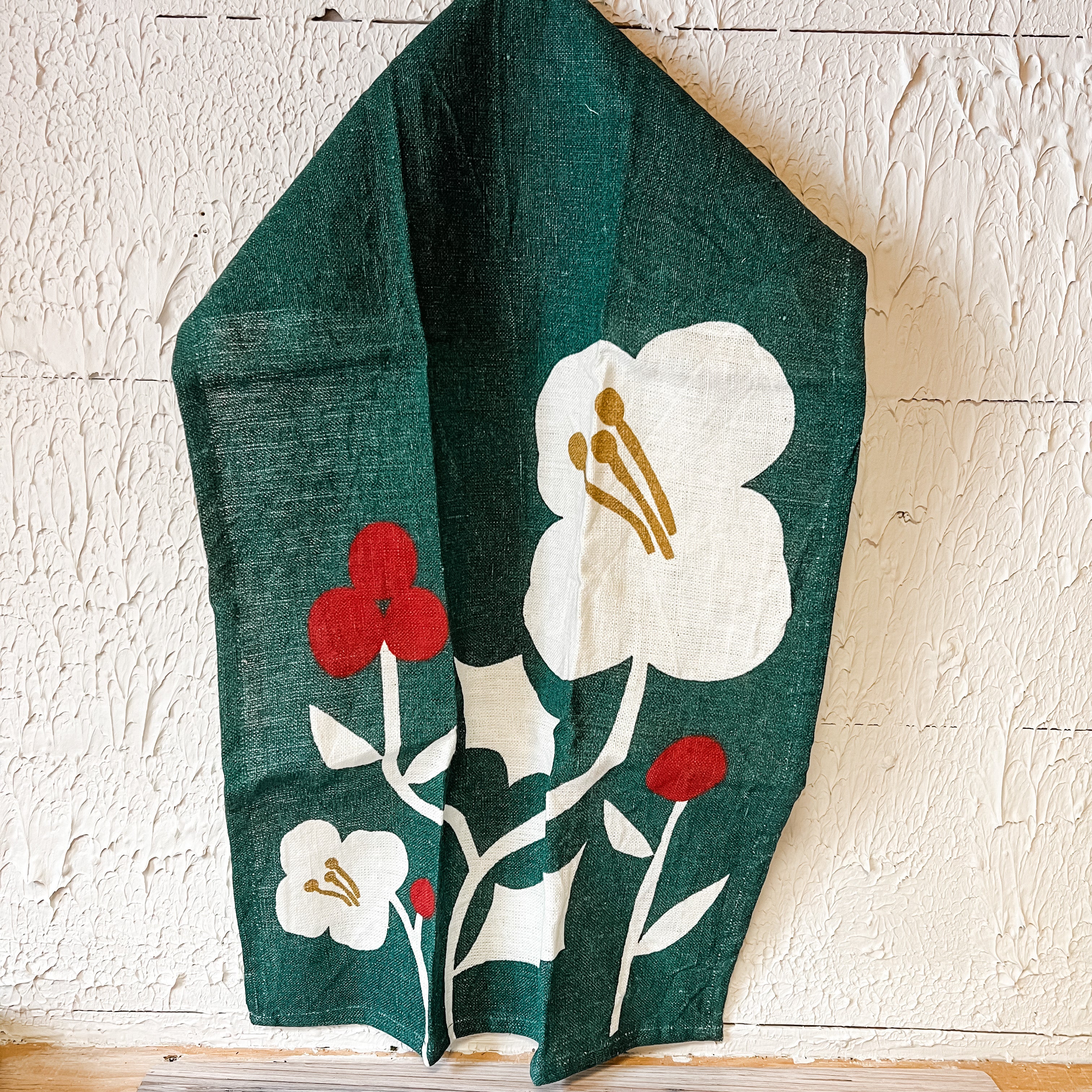 Linen Printed Tea Towels With Flowers